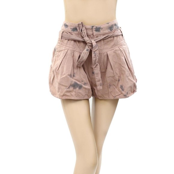 Free People Tie & Dye Shorts Pocket Cotton Dusty Pink High Waisted M-10